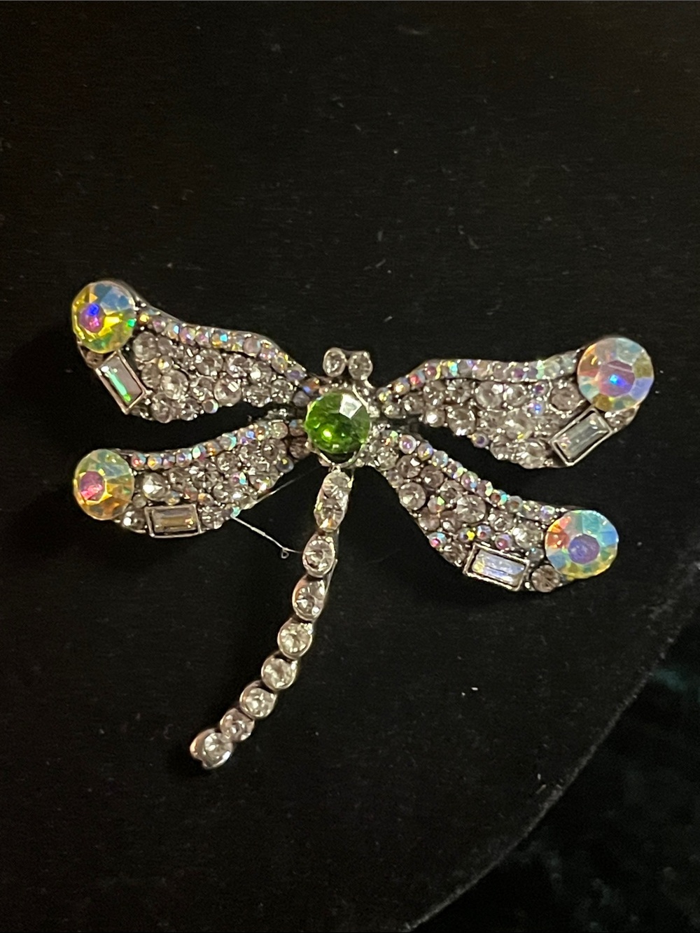 Crystal Dragonfly Brooch Pin - Green Center, Multicolor Accents